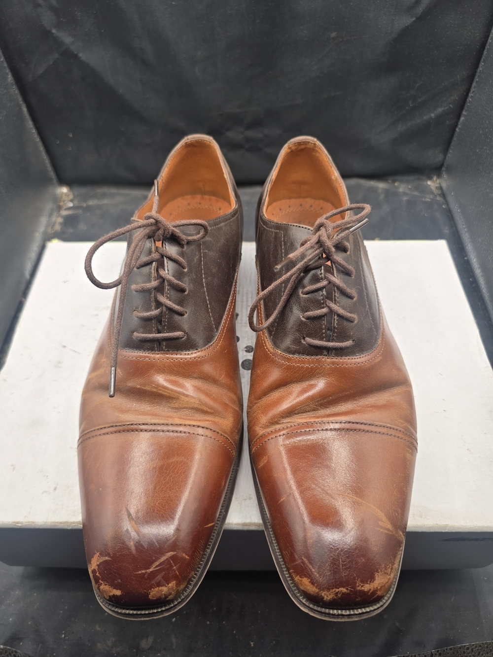 Two-Tone Brown Leather Men's Dress Lace-Up Oxfords